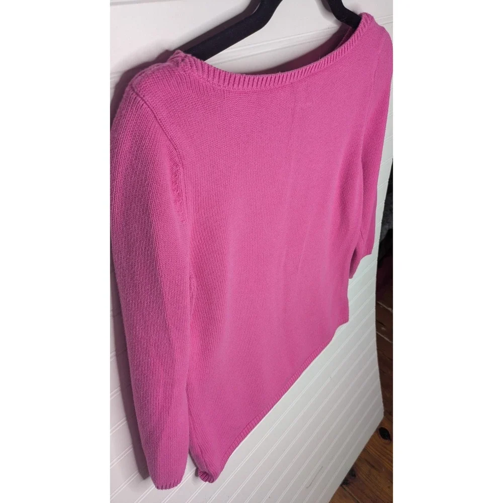 Talbots Womens Sweater Small Boat Neck 3/4 Sleeves Cotton Blend Bright Pink Knit - Picture 7 of 8